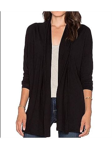 Bobi Rib Mix Open Cardigan in Black (view 2)