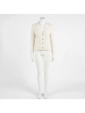 Vince. Women's Triple Braid Cable Wool Cashmere Cardigan in Off White (view 2)