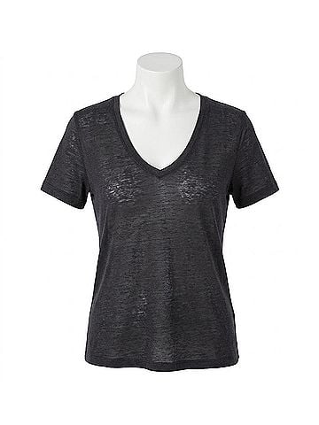 Closed Women's Linen V-Neck T-Shirt in Dark Night (view 1)