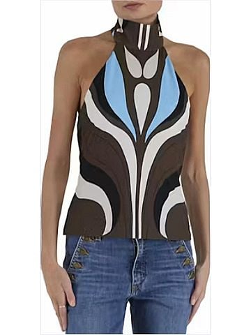 Ramy Brook Lara Print Halter Top in Sepia Grotto (view 2)