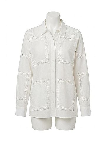Tribal Front Pocket Blouse in White (view 1)