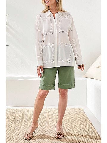 Tribal Front Pocket Blouse in White (view 2)