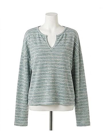 Blu Pepper Striped Marled Knit Top in Dusty Teal (view 1)