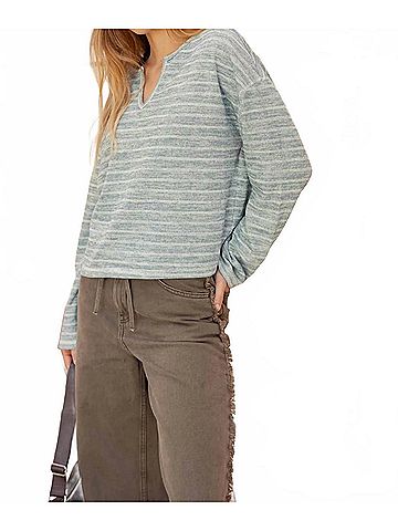 Blu Pepper Striped Marled Knit Top in Dusty Teal (view 2)