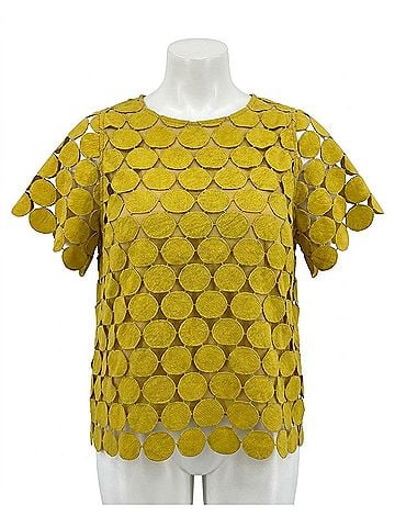 Umgee Polka Dot Lace Boxy Cut Top in Yellow (view 1)