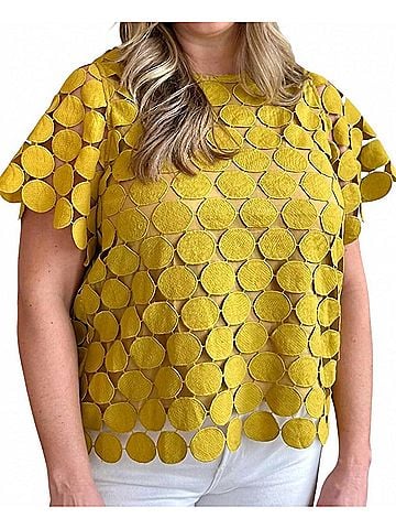 Umgee Polka Dot Lace Boxy Cut Top in Yellow (view 2)