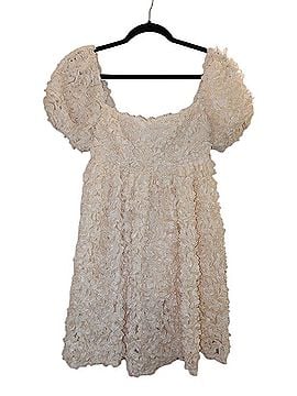 Mable Cream Floral Texture Puff-Sleeve Mini Dress Casual Dress (view 1)
