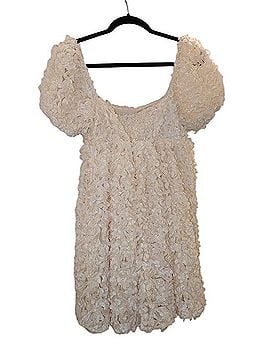 Mable Cream Floral Texture Puff-Sleeve Mini Dress Casual Dress (view 2)