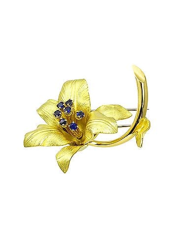 Tiffany & Co. Tiffany &amp; Co. Sapphire Brooch, 18K Yellow Gold (750), Flower Design (view 1)
