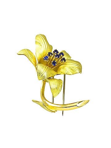 Tiffany & Co. Tiffany &amp; Co. Sapphire Brooch, 18K Yellow Gold (750), Flower Design (view 2)