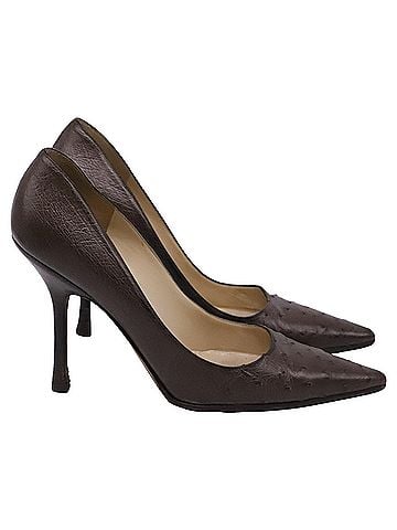 Jimmy Choo Jimmy Choo Pointed-Toe Pumps in Brown Ostrich Leather (view 1)