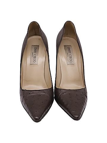 Jimmy Choo Jimmy Choo Pointed-Toe Pumps in Brown Ostrich Leather (view 2)