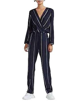 Maje Navy &amp; Silver Pinstripe Wrap Jumpsuit Coat (view 2)
