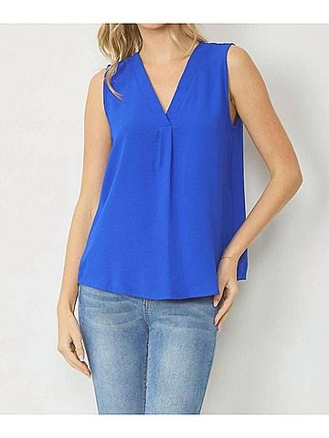 Entro Sleeveless V-Neck Top in Royal Blue (view 2)