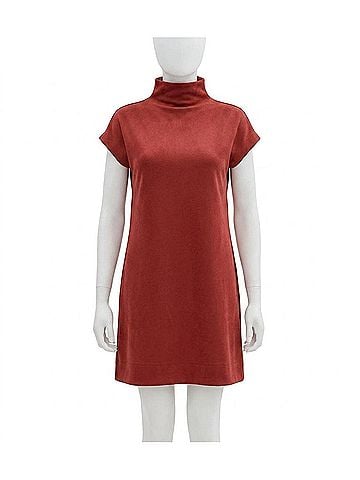 Entro Solid Jersey Mock Neck Pullover Dress in Brick (view 1)