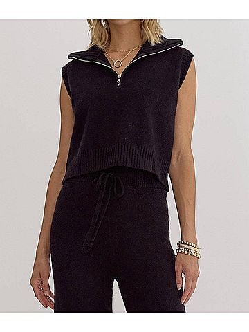 Entro Knit Half Zip Top in Black (view 2)