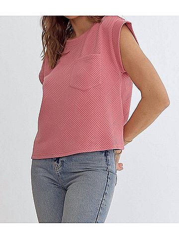 Entro Textured Top in Coral Pink (view 2)