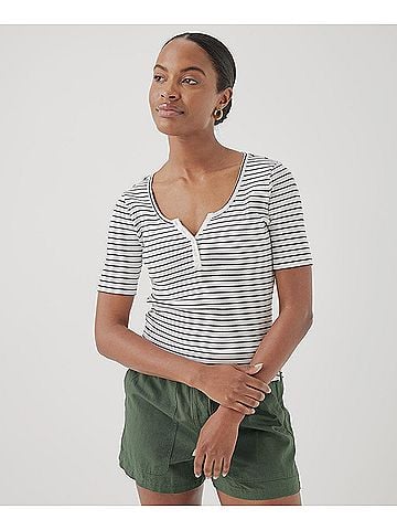 Pact Chic Stripe Favorite Rib Henley Top (view 2)