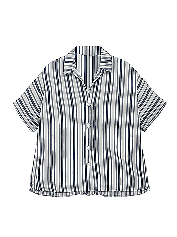 Pact Coastal Stripe Navy Blue Coastal Double Gauze Oversized Shirt (view 1)