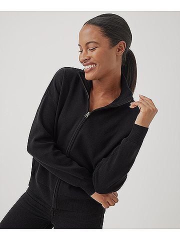 Pact Black Classic Fine Knit Zip Front Sweater (view 2)