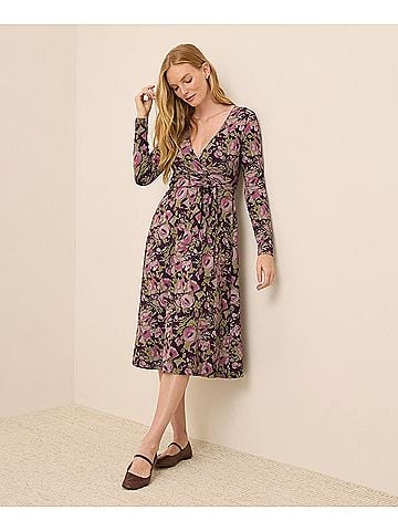 Pact Gathered Joys Berry Jam Fit and Flare Wrap Dress (view 2)