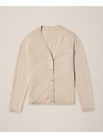 Pact Sandshell Heather Classic Fine Knit V-Neck Cardigan (view 1)