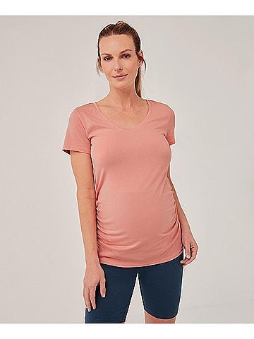 Pact Pink Sand Maternity Ruched V-Neck Tee (view 2)