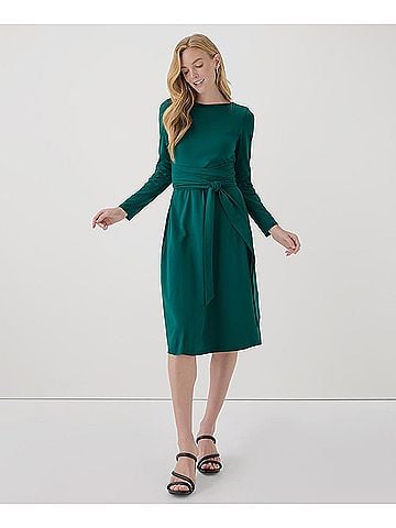 Pact Emerald Fit and Flare Tie Wrap Dress (view 2)