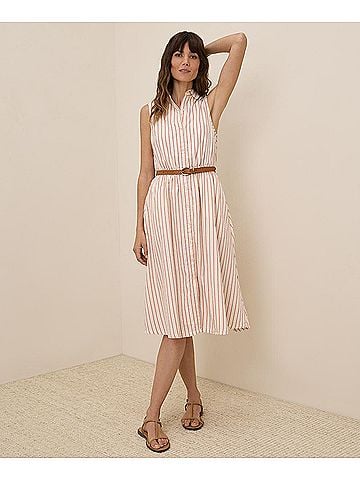 Pact Zuma Stripe Sunset Lightweight Cotton Sleeveless Shirtdress (view 2)