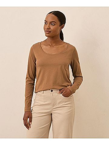 Pact Brown Sugar Softspun Long Sleeve Scoop Neck Tee (view 2)