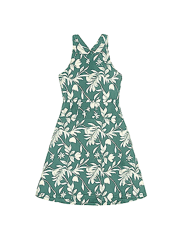 Pact Tropical Palms Deep Sea Green Fit and Flare Twist Back Dress (view 1)