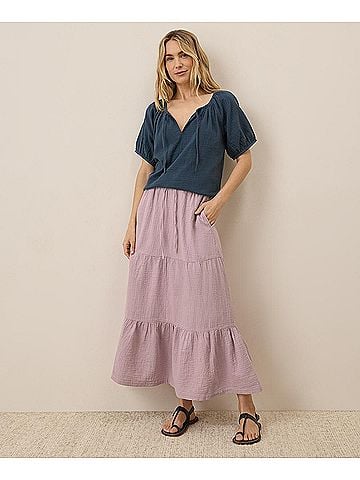 Pact Lavender Haze Coastal Double Gauze Tiered Maxi Skirt (view 2)