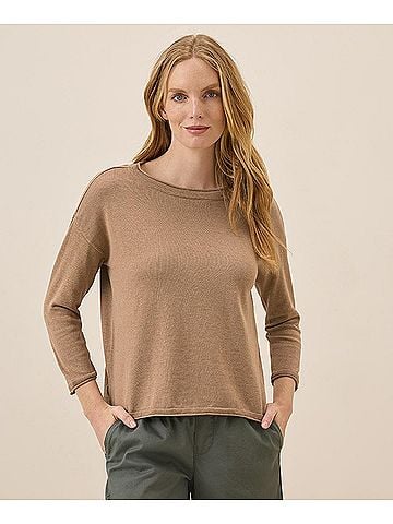 Pact Sesame Heather Classic Fine Knit Wide Neck Sweater (view 2)