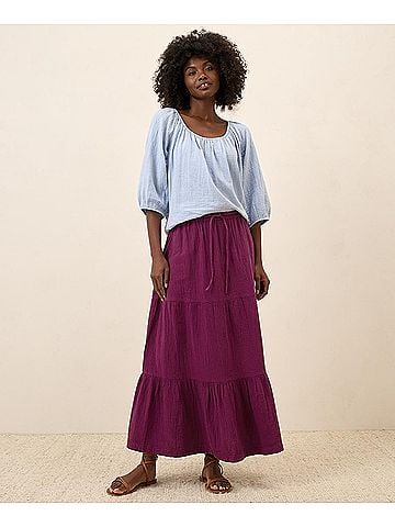 Pact Sangria Coastal Double Gauze Tiered Maxi Skirt (view 2)