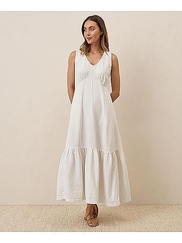 Pact Sea Salt Coastal Double Gauze Beach To Brunch Maxi Dress (Runs large, size down) (view 2)