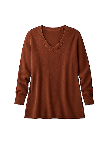 Pact Mahogany Brown Thermal Waffle V-Neck Tunic (view 1)