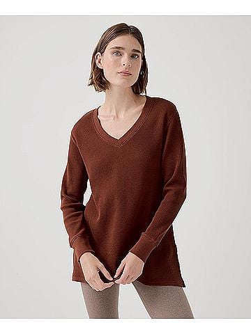 Pact Mahogany Brown Thermal Waffle V-Neck Tunic (view 2)