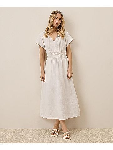 Pact Sea Salt Coastal Double Gauze Boho Midi Dress (view 2)