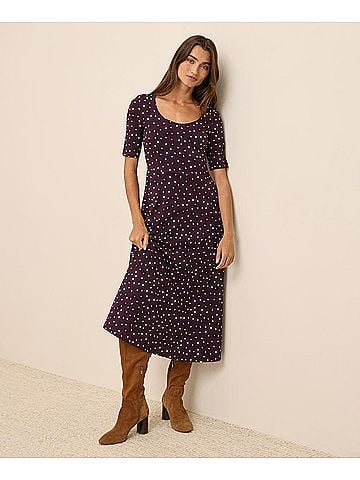 Pact Berry Polka Dot Fit and Flare Signature Scoop Dress (view 2)