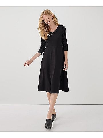 Pact Black Fit and Flare Party Midi Dress (view 2)