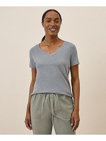 Pact Smoke Blue Featherweight Slub V-Neck Tee (view 2)