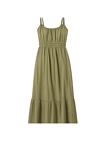 Pact Khaki Green Coastal Double Gauze Cami Maxi Dress (view 1)