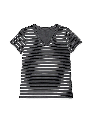 Pact Charcoal Classic Stripe Softspun V-Neck Tee (view 1)