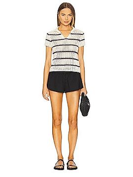 Vince. Macrame Stripe Henley Top Polo (view 2)