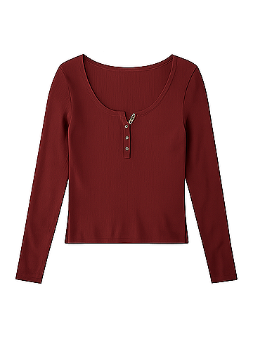 Pact Pomegranate Favorite Rib Henley Long Sleeve Top (view 1)