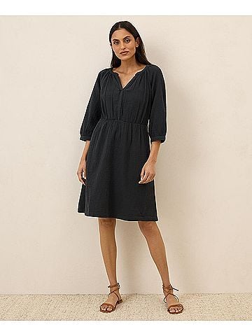 Pact Black Coastal Double Gauze Peasant Dress (view 2)
