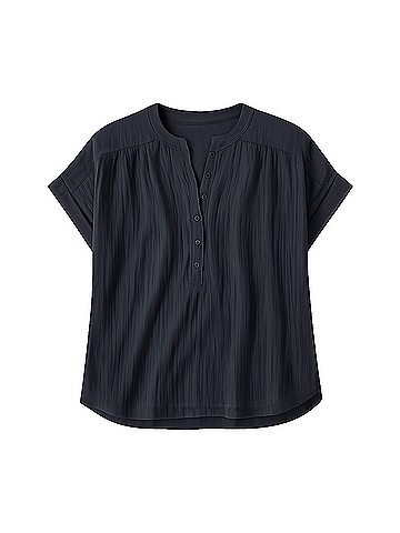 Pact Black Coastal Double Gauze Short Sleeve Popover (view 1)