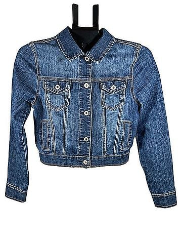 Maurices Like New Classic Blue Distressed Women's Small Denim Jacket (view 1)