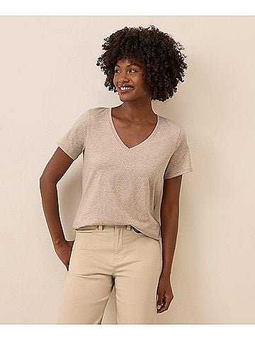 Pact Flax Heather Softspun V-Neck Tee (view 2)