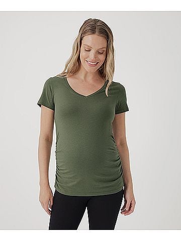 Pact Olivine Maternity Ruched V-Neck Tee (view 2)